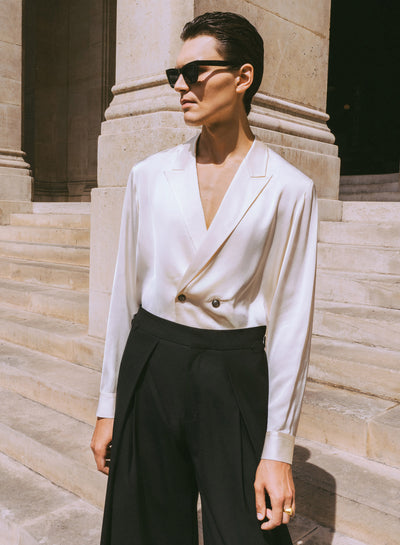 Pure Viscose Ivory Double Breasted Shirt