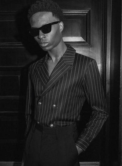 Black Double Breasted Pinstripe Shirt