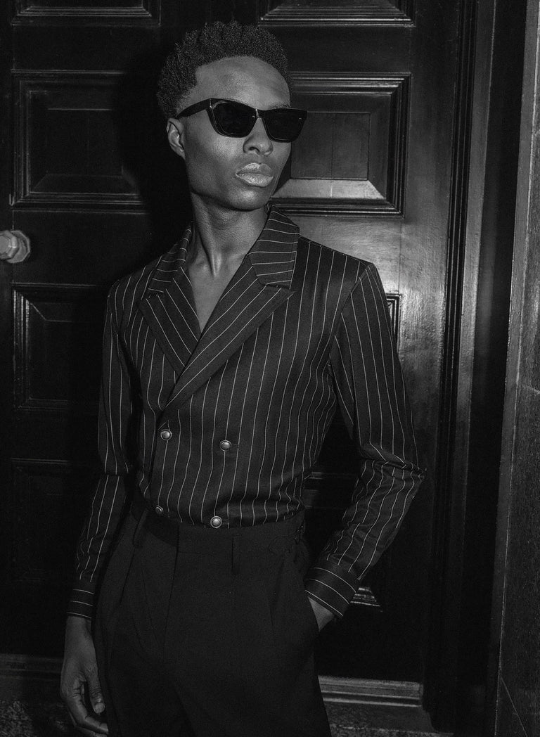 Black Double Breasted Pinstripe Shirt