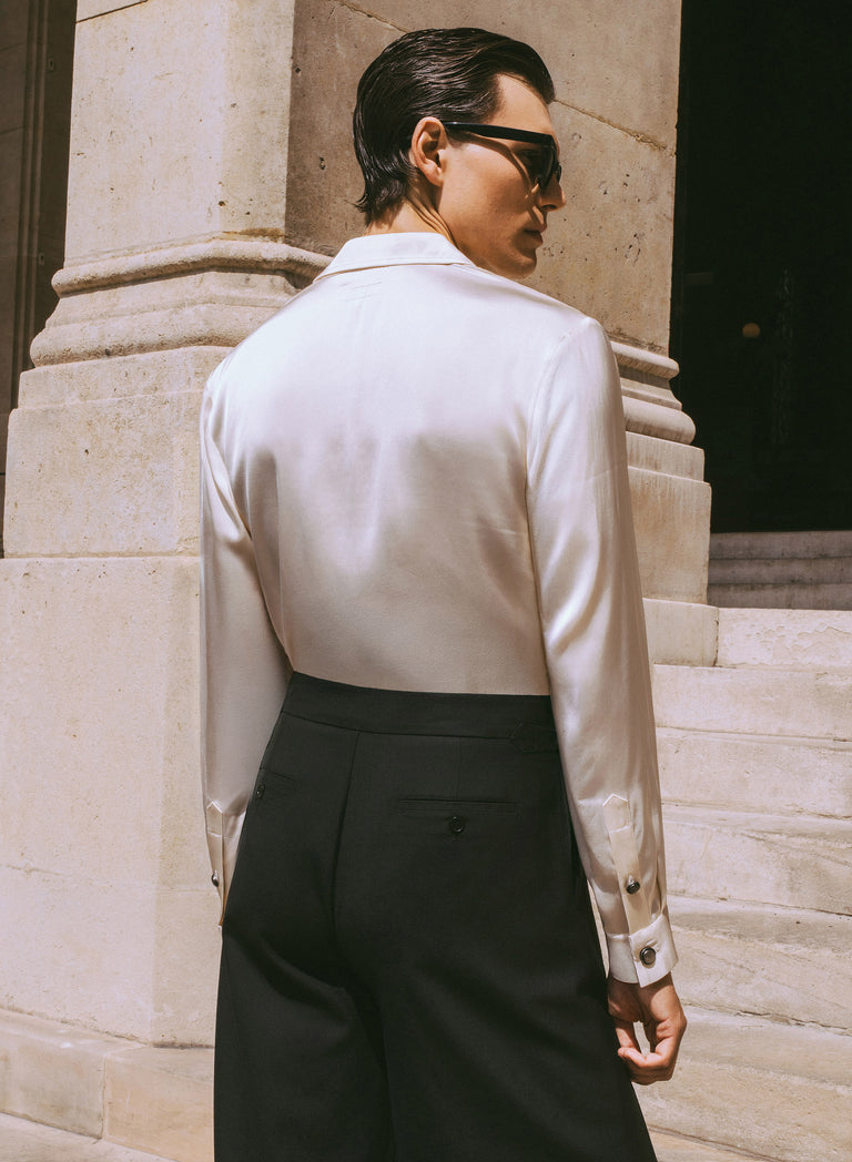 Pure Viscose Ivory Double Breasted Shirt