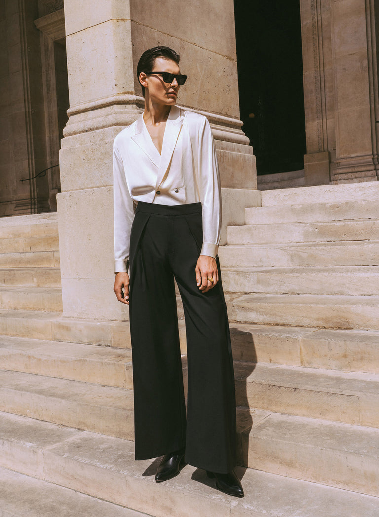 Pure Viscose Ivory Double Breasted Shirt