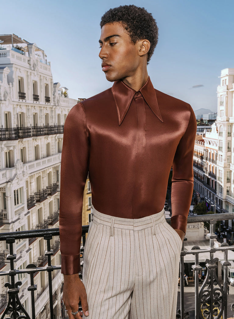 Brown Vintage Rust Viscose Dagger Collar Shirt