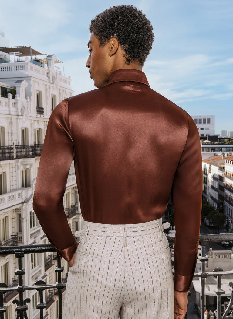 Brown Vintage Rust Viscose Dagger Collar Shirt