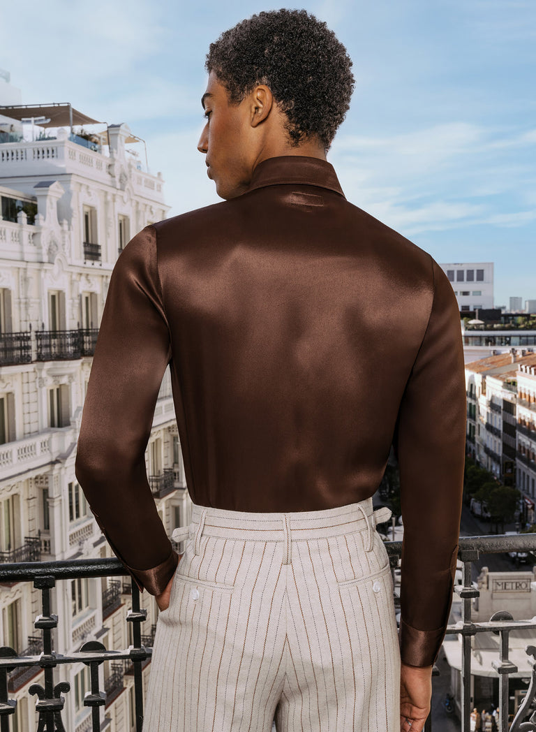 Brown Vintage Rust Viscose Dagger Collar Shirt