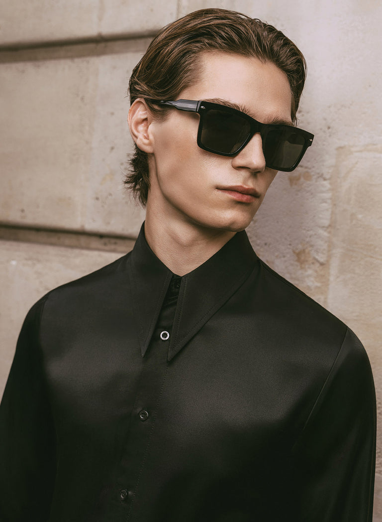 Black Spear Collar Silk Viscose Shirt