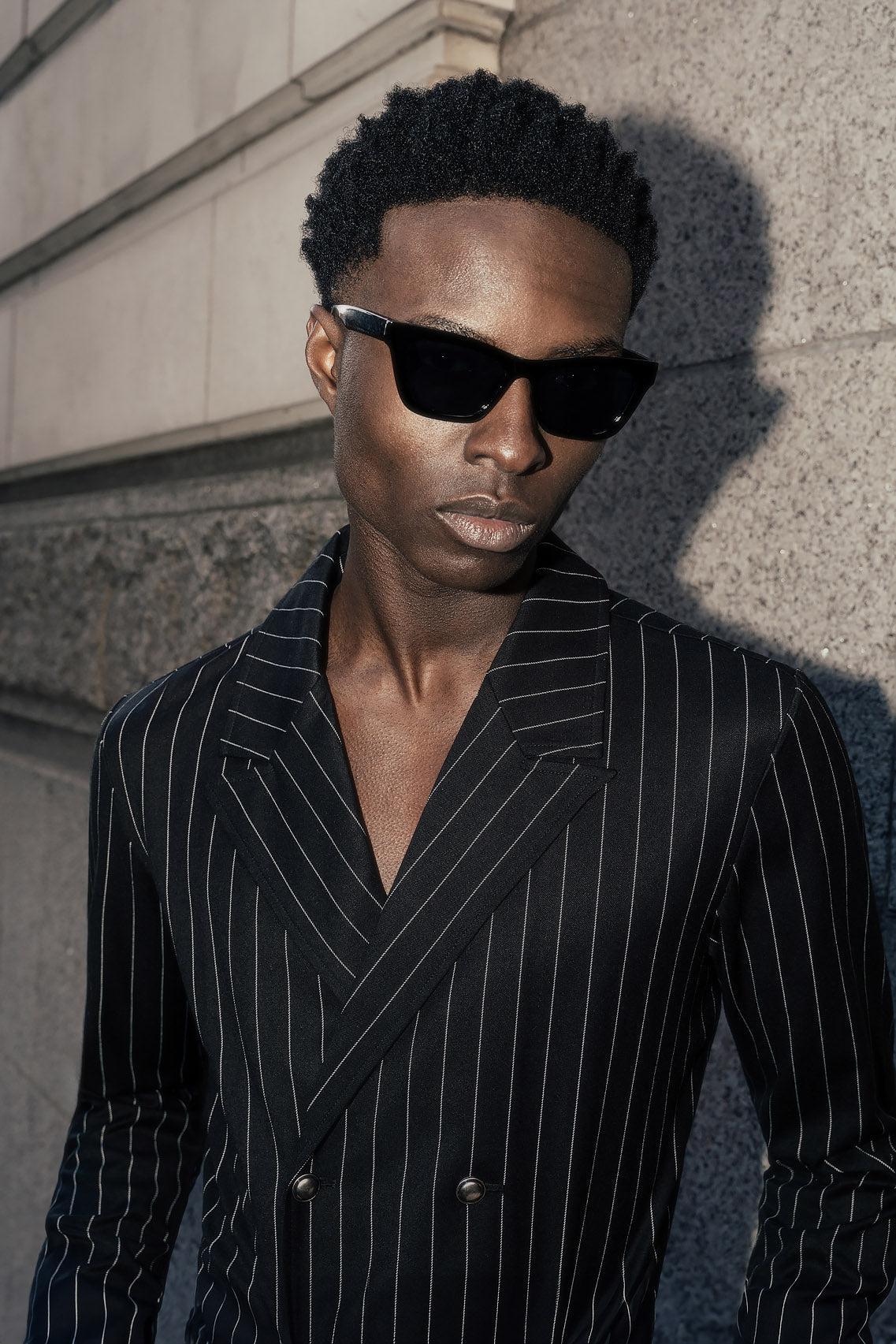 Phix Men's Black Double Breasted Pinstripe Shirt In Size X-Small - Slim Fit Phix Men's Black Double Breasted Pinstripe Shirt In Size X-Small - Slim Fit
