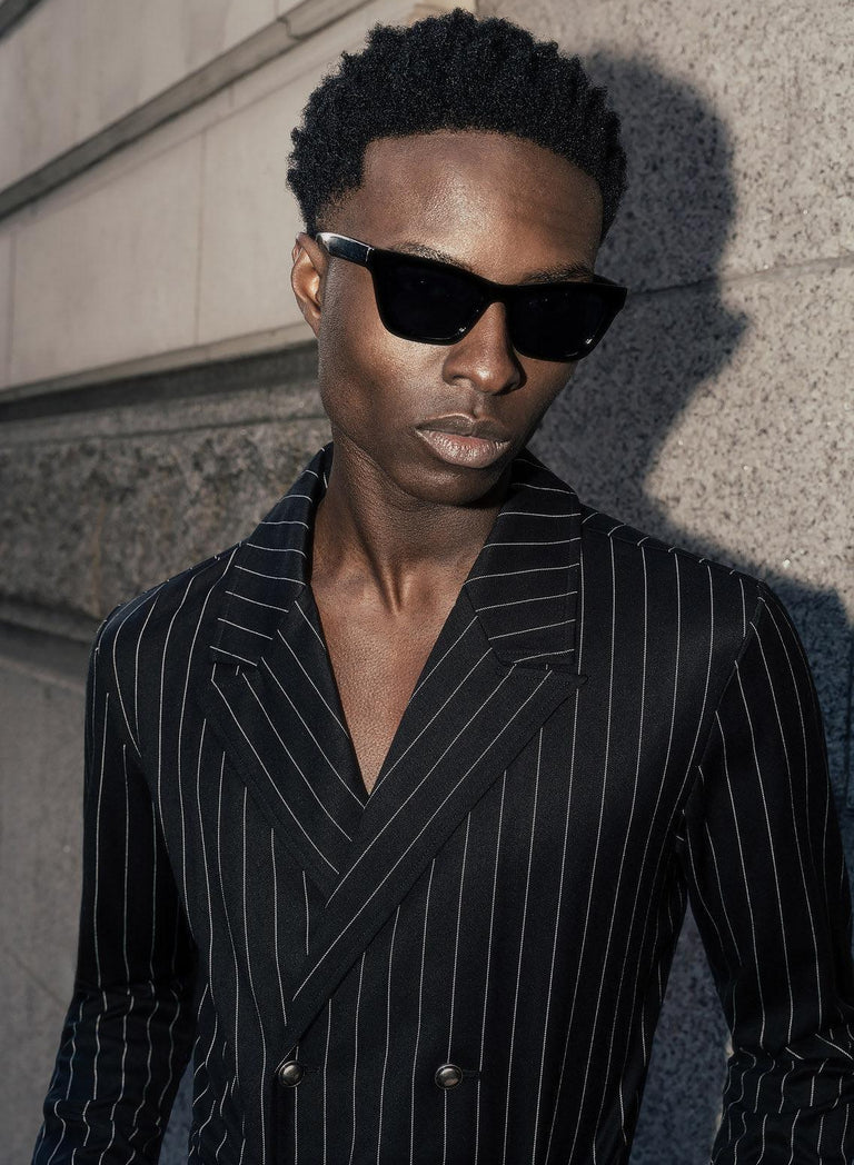 Black Double Breasted Pinstripe Shirt