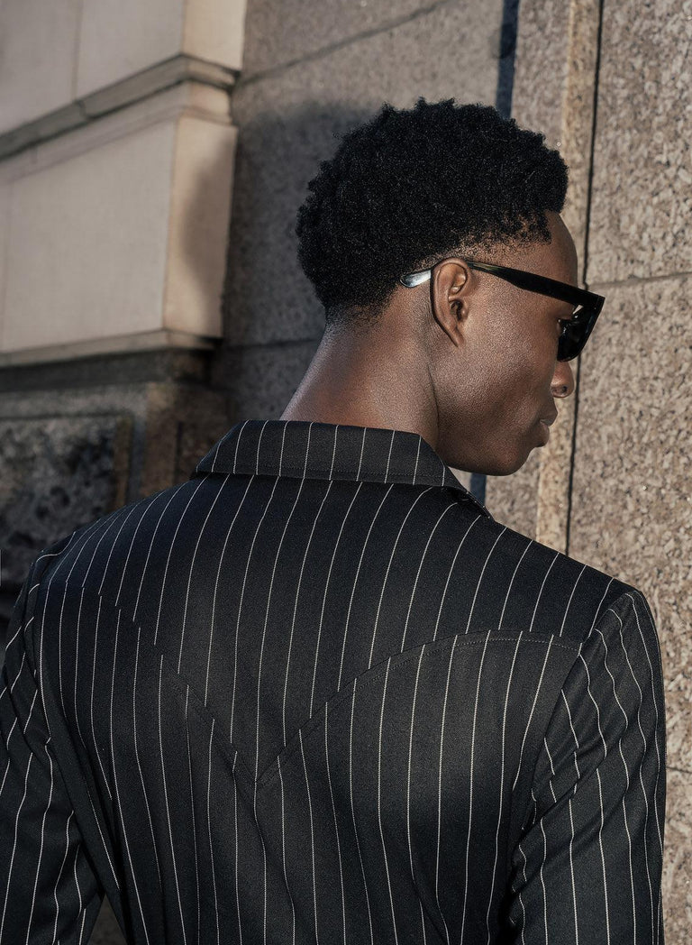 Black Double Breasted Pinstripe Shirt