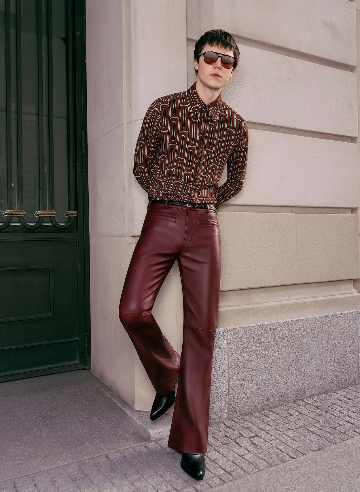 Faux Leather Pants Burgundy Flared Trousers Vegan Leather Flared