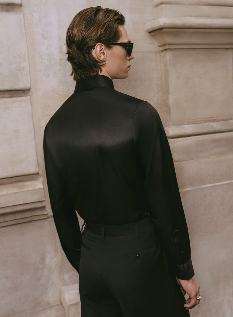 Black Spear Collar Silk Viscose Shirt