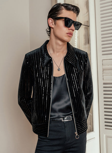 Black Velvet Sequin Pinstripe Jacket ‐ Phix