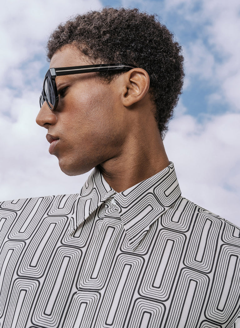 White 70's Geometric Viscose Shirt