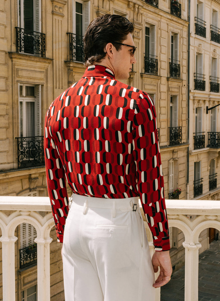 Morello Red Geometric Viscose Shirt