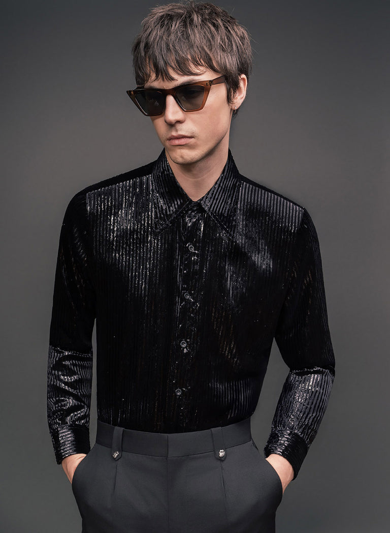 Black Velvet Pinstripe Shirt