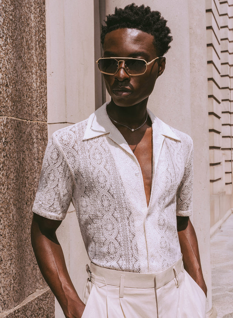 Western Ivory Lace Embroidery Short Sleeve Shirt