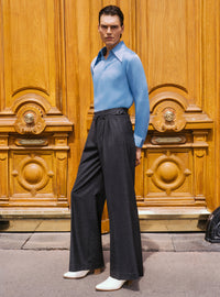 Charcoal Mélange Side-Buckle Flared Trousers