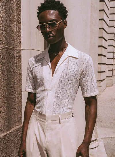 Western Ivory Lace Embroidery Short Sleeve Shirt