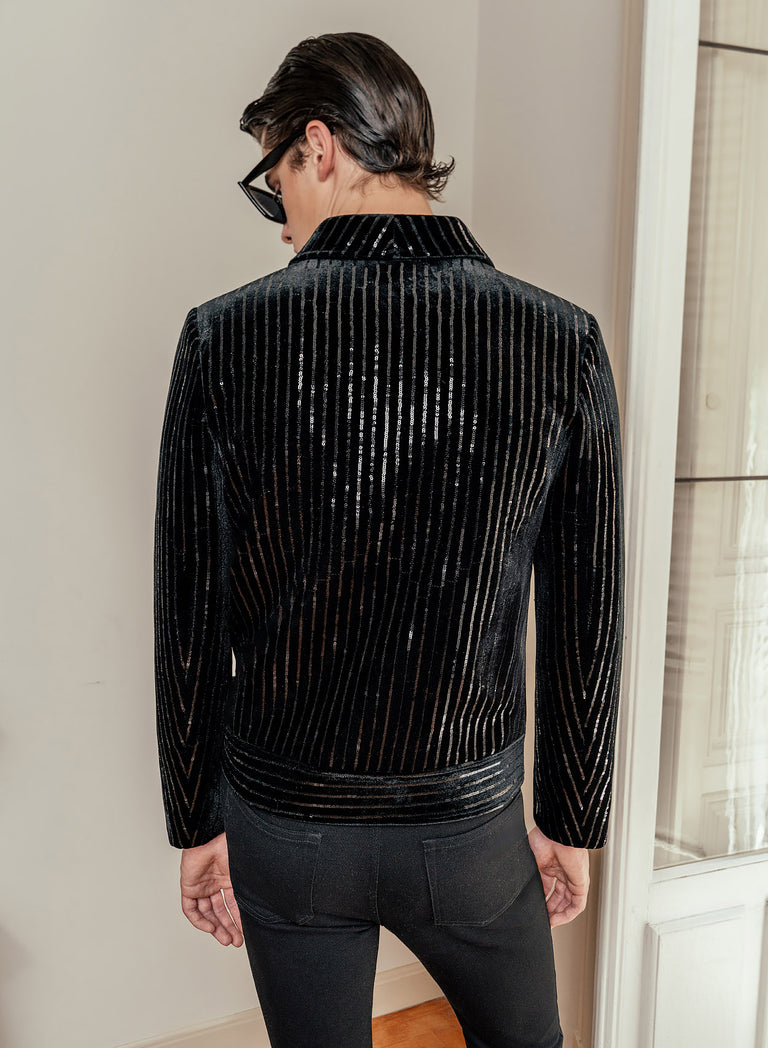 Black Velvet Sequin Pinstripe Jacket