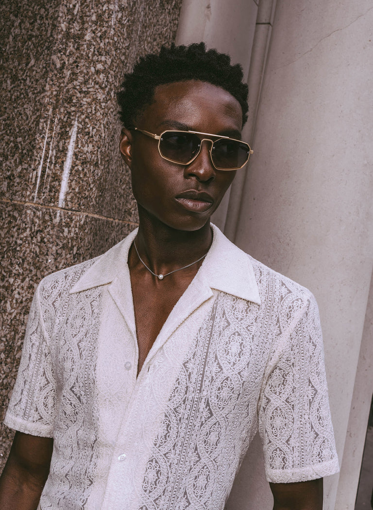 Western Ivory Lace Embroidery Short Sleeve Shirt