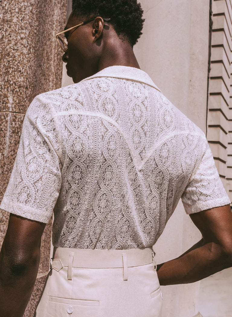 Western Ivory Lace Embroidery Short Sleeve Shirt