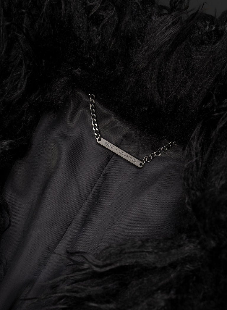 Phix X The Beatles 1969 Black Faux Fur Coat