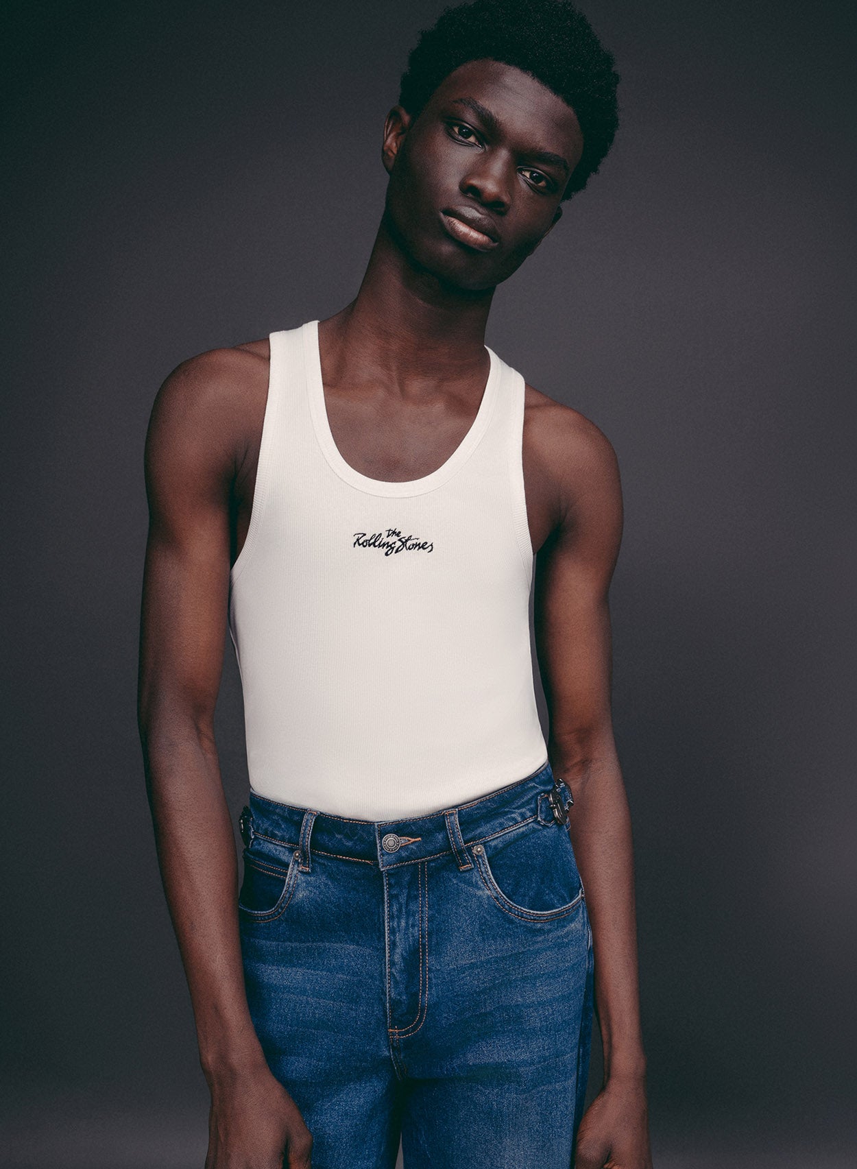 Phix Rappe Phix X Rolling Stones White Ribbed Black Embroidered Vest & Phix