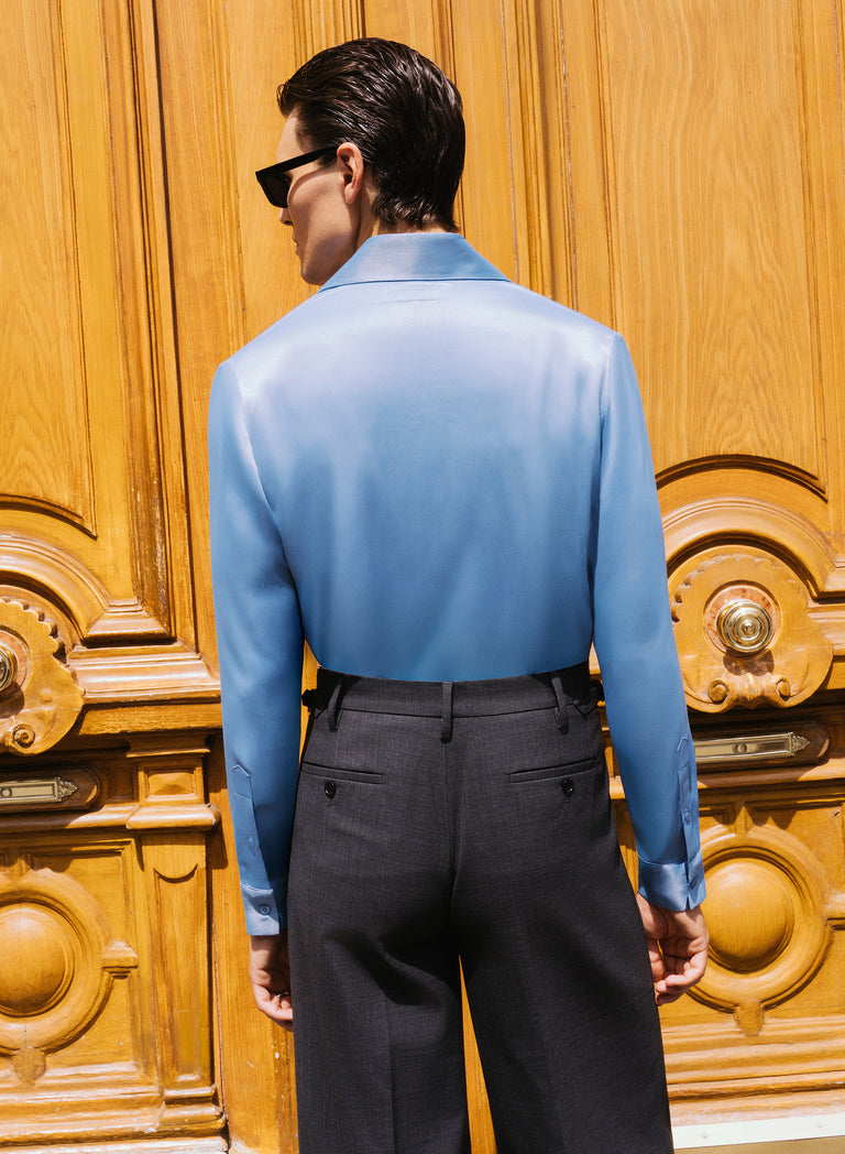 Pure Viscose Blue Dagger Collar Shirt