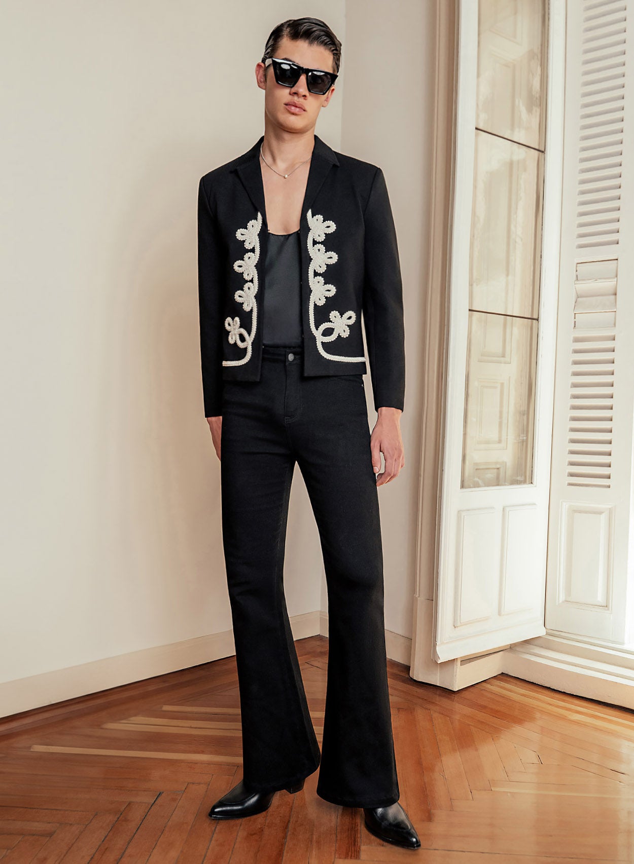 Black Bell Bottom Denim Flared Jeans ‐ Phix - Main Image