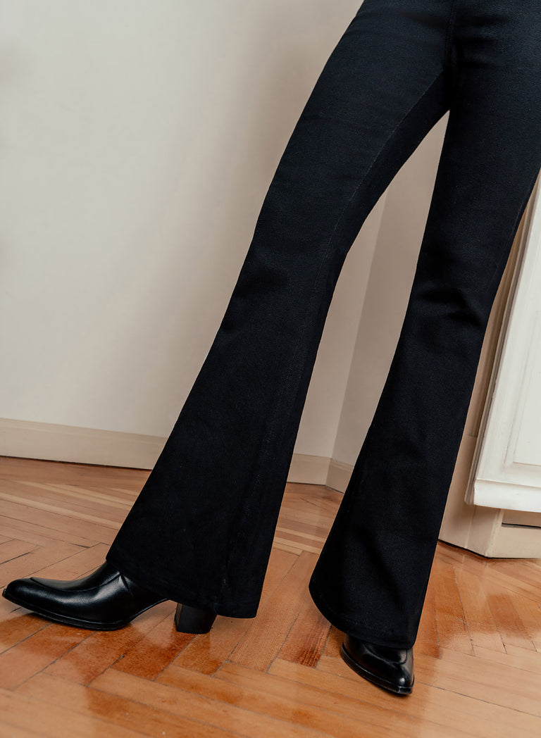 Black Bell Bottom Denim Flared Jeans