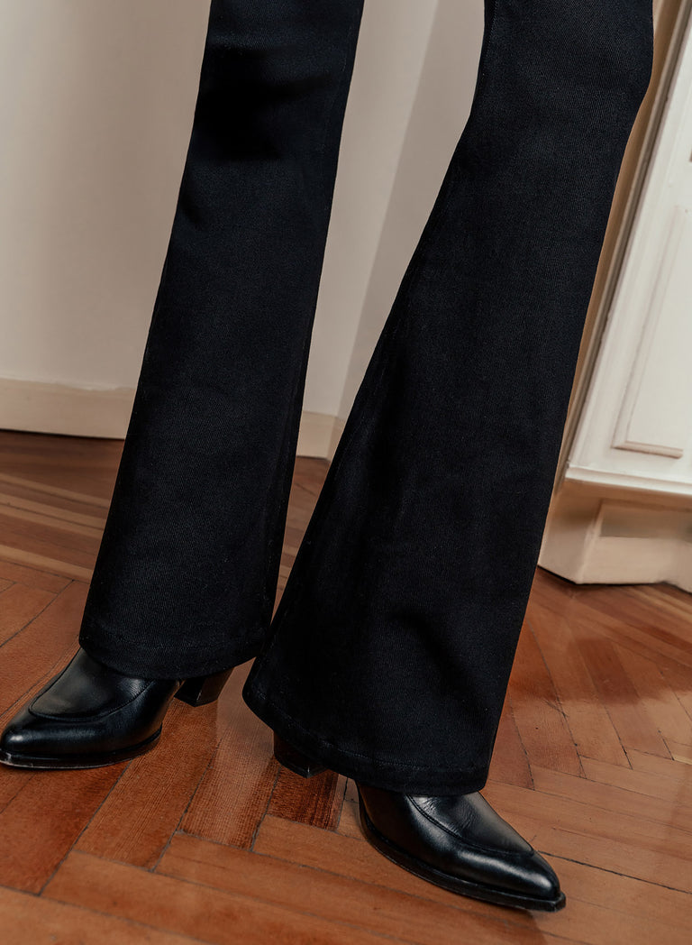 Black Bell Bottom Denim Flared Jeans