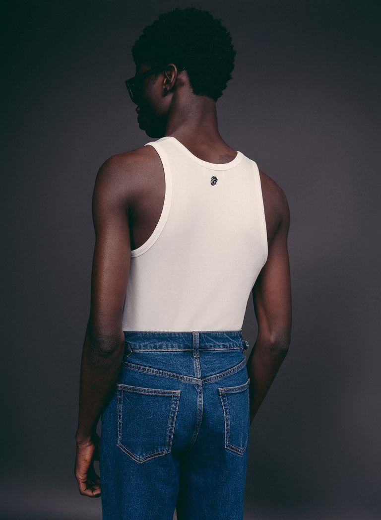 Phix X Rolling Stones White Ribbed Black Embroidered Vest