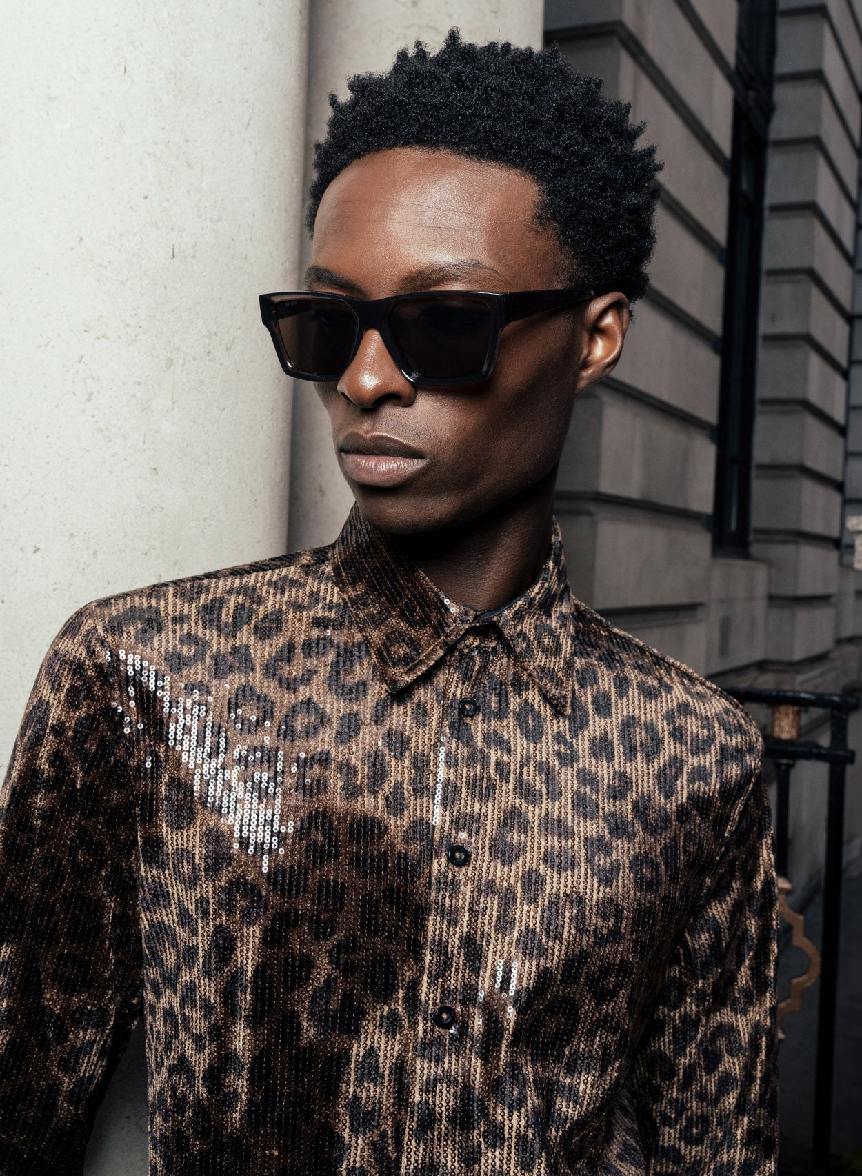 Brown Leopard Print Sequin Embellished Shirt Phix