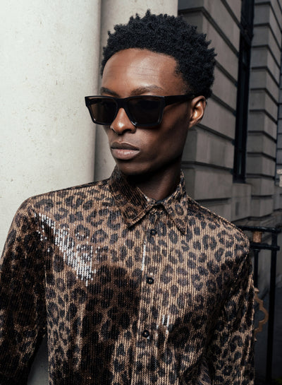 Brown Leopard Print Sequin Embellished Shirt