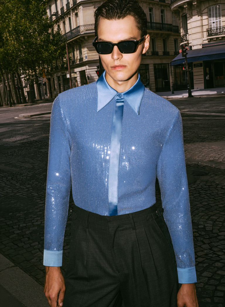 Azure Embellished Sequin Shirt