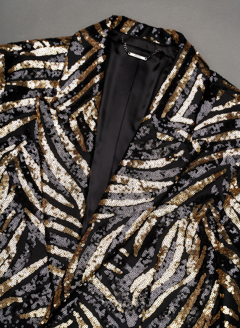 Black & Gold Zebra Sequin Embellished Blazer