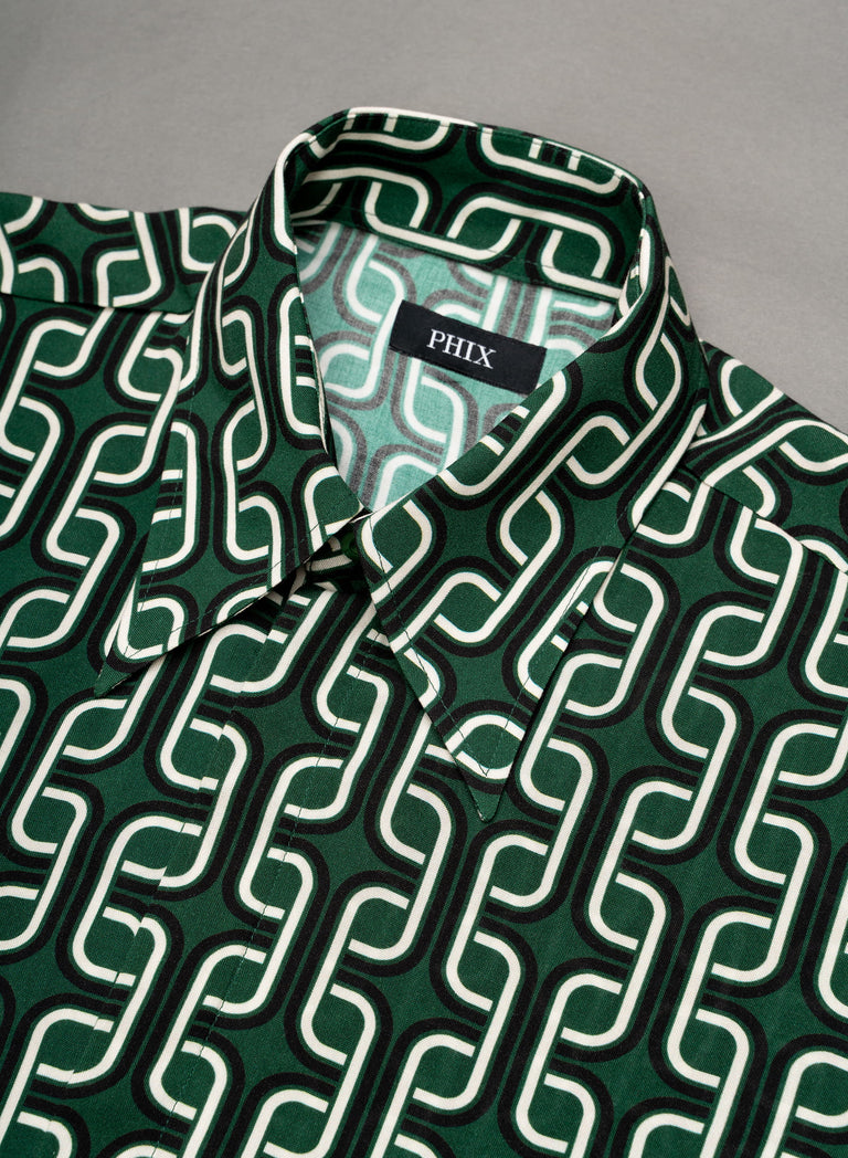 Ariano Green Geometric Viscose Shirt