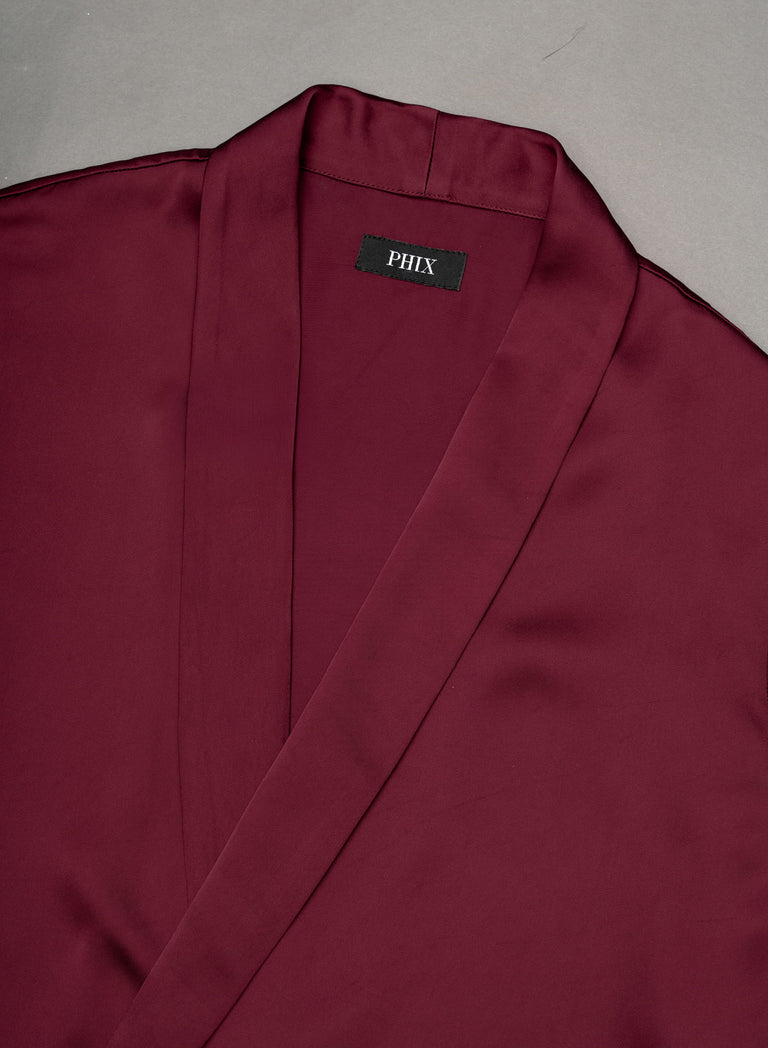 Pure Viscose Burgundy Shawl Collar Shirt