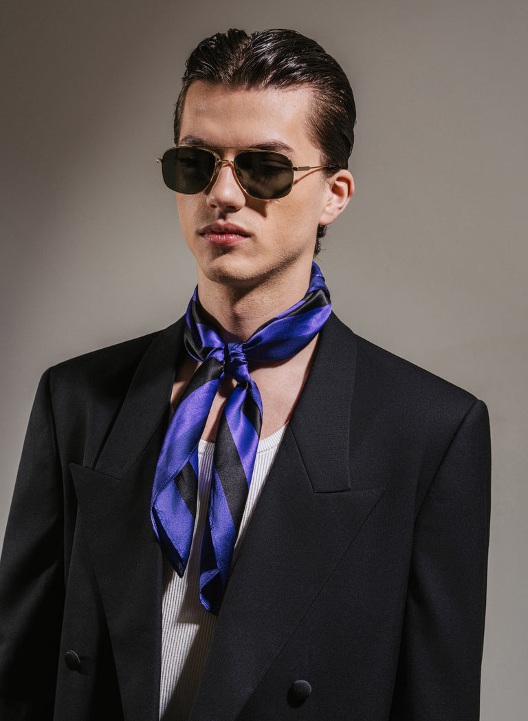 Purple & Black Stripe Silk Scarf