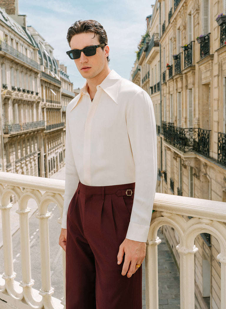 Burgundy High Waisted Side Buckle Flare Trouser