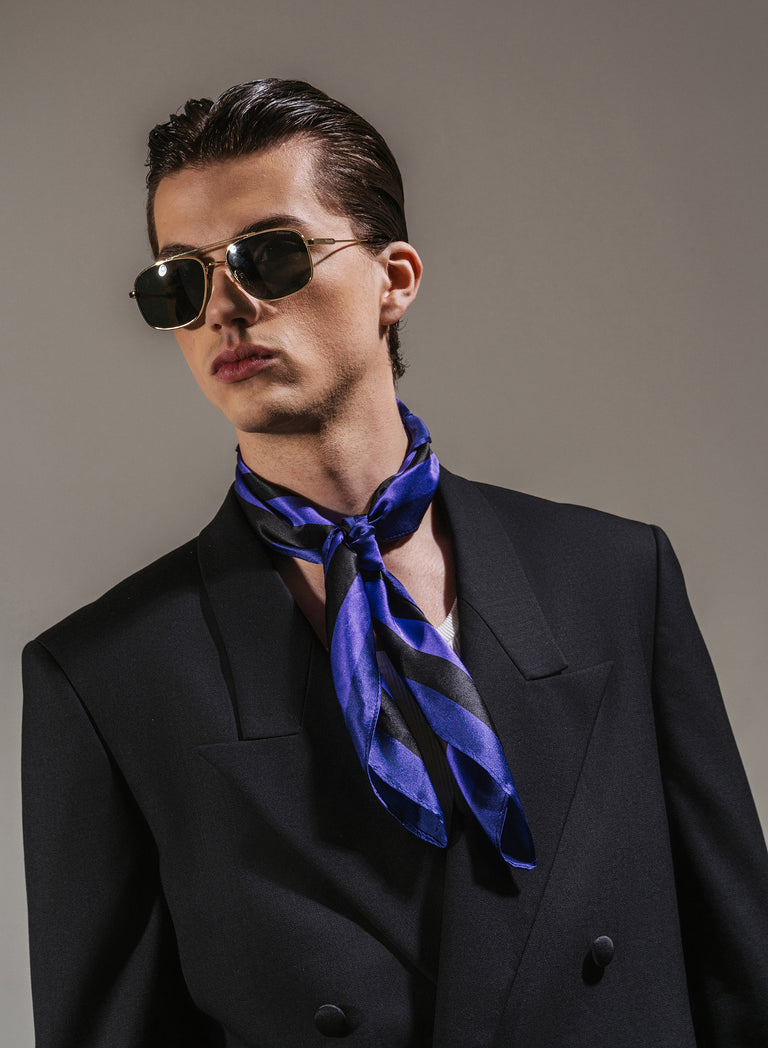 Purple & Black Stripe Silk Scarf