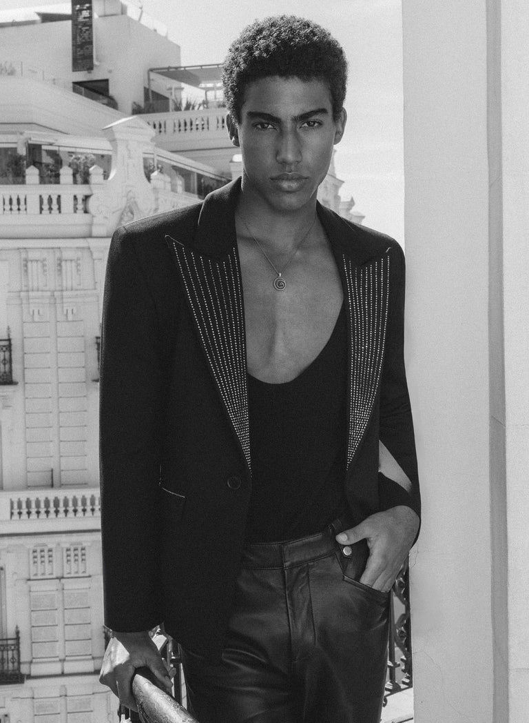 Black Rhinestone Embellished Lapel Blazer