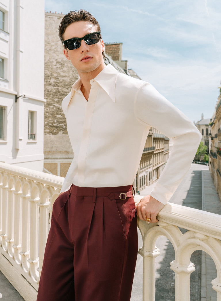 Burgundy High Waisted Side Buckle Flare Trouser