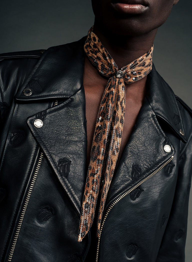 Phix X Rolling Stones Brown Leopard Print Sequin Scarf
