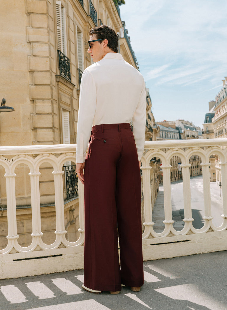 Burgundy High Waisted Side Buckle Flare Trouser
