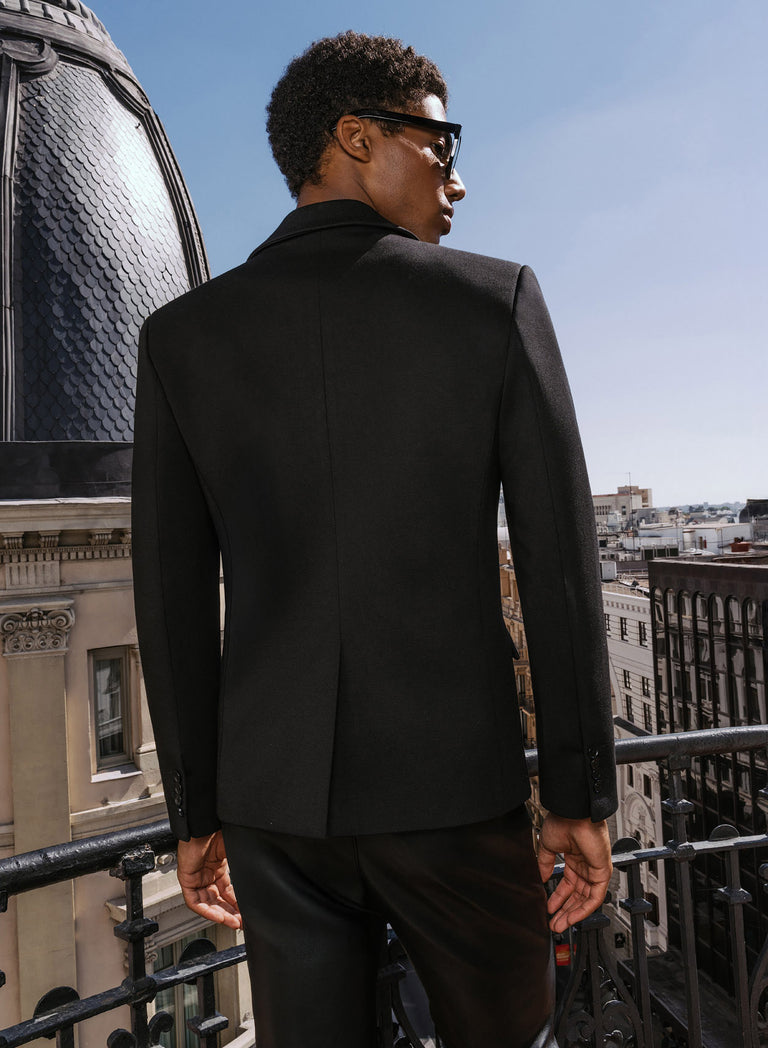 Black Rhinestone Embellished Lapel Blazer