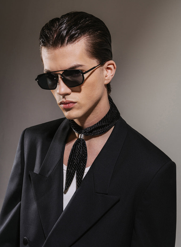 Black Silver Micro Dot Velvet Neck Scarf
