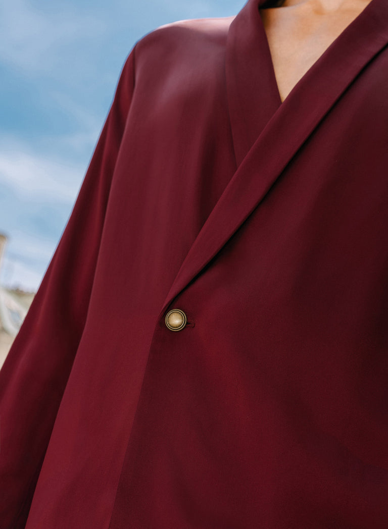 Pure Viscose Burgundy Shawl Collar Shirt