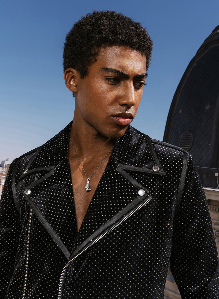 Black Velvet Silver Dot Biker Jacket