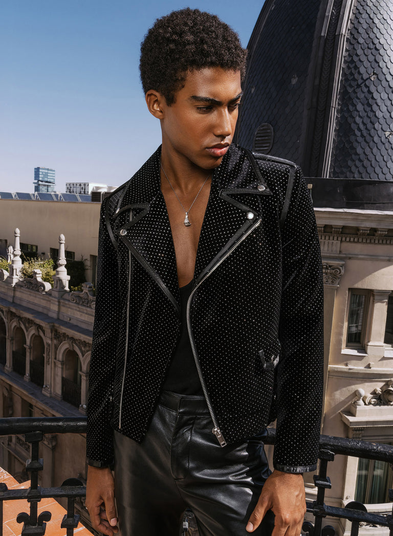 Black Velvet Silver Dot Biker Jacket