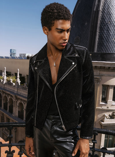 Black Velvet Silver Dot Biker Jacket